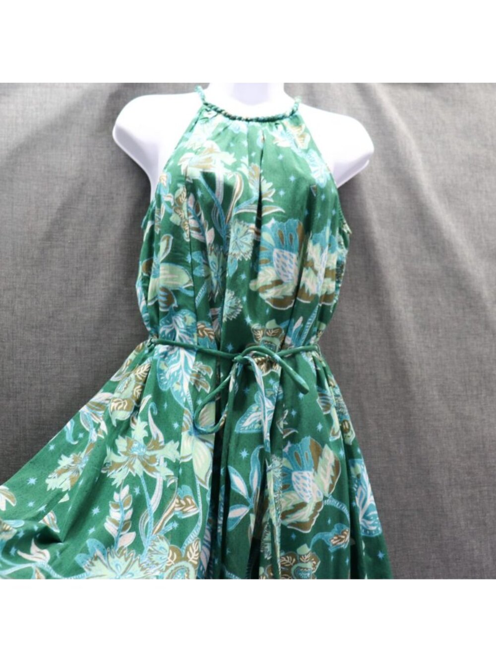 Sundance Teal Floral Maxi Halter Dress XS Handkerchief Boho Viscose Cotton - Picture 5 of 16